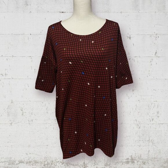LULAROE | Irma Multicolor Geometric Red Half Sleeve Tunic Top Shirt Size S - Picture 8 of 8
